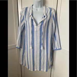 J Crew blue white tunic top shirt long sleeve. Size S